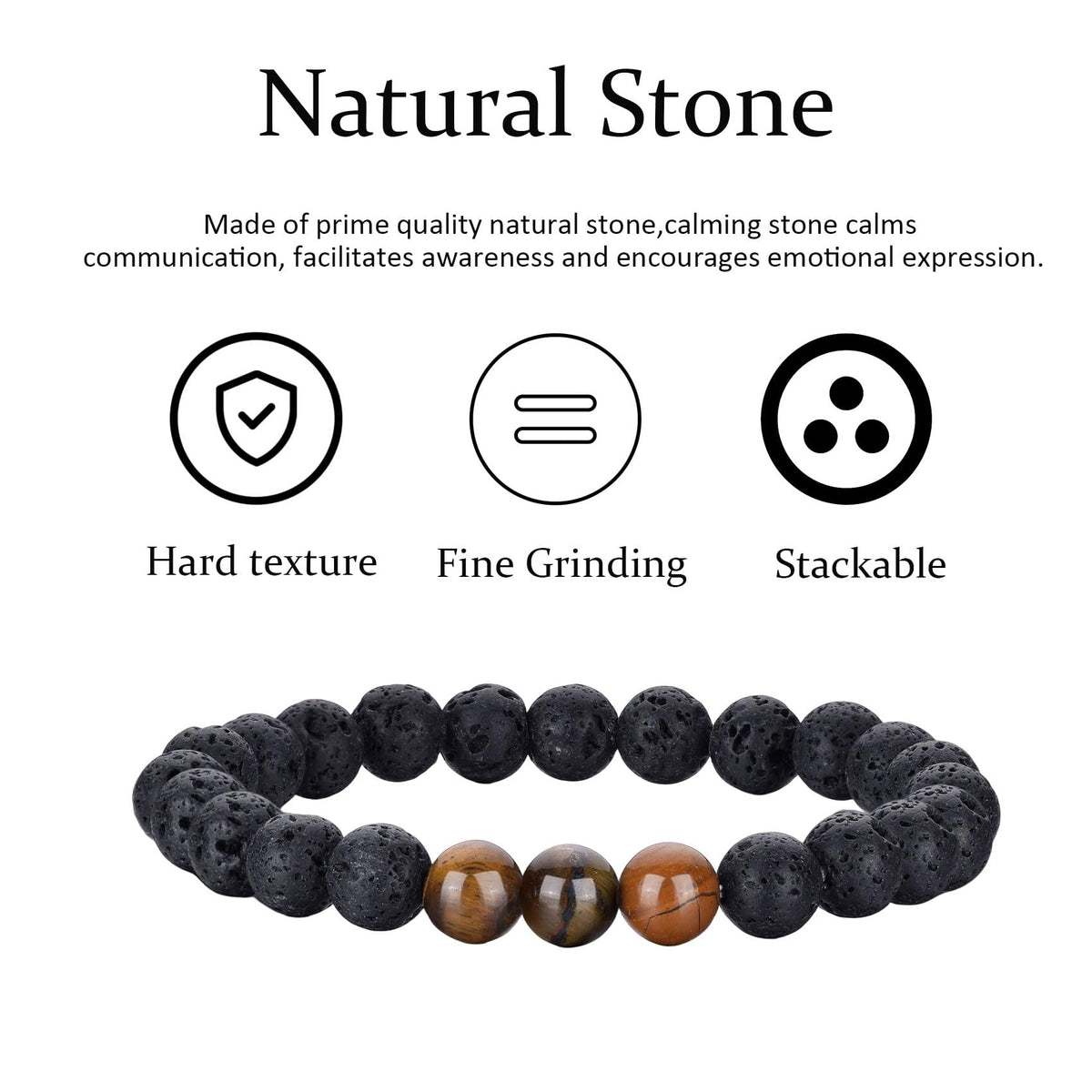 Mens Bracelets 8MM Natural Stone Beads Bracelet Set Stretch Adjustable Beaded Bracelets for Men (2,tiger eye)