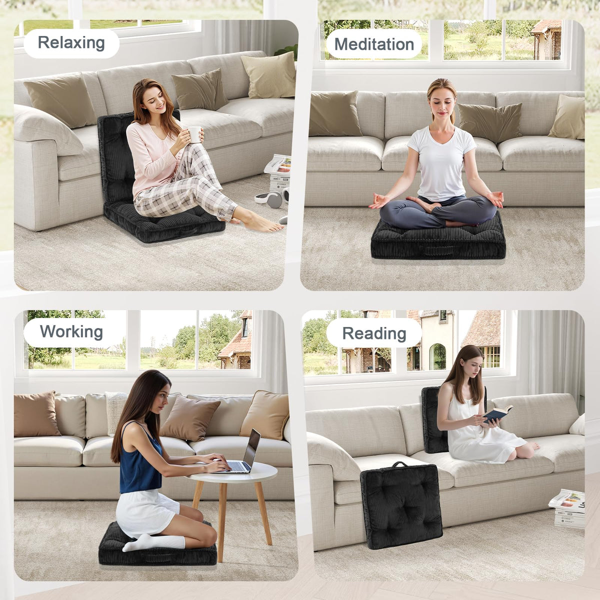 Meditation Floor Cushion (Dark Grey / 24x24x4 inch)