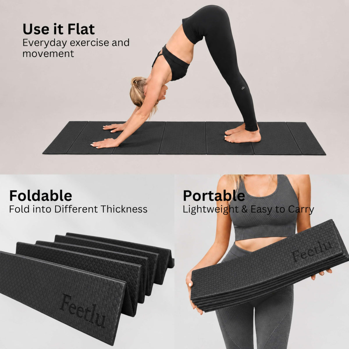 Original Foldable Yoga Mat (Jet Black / 24" x 72" x 1/3")
