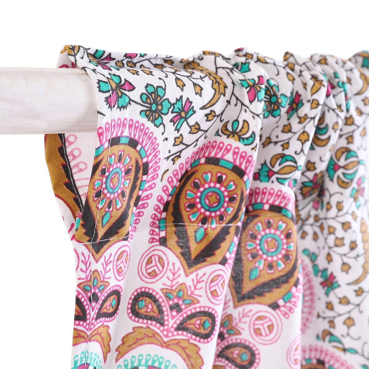 Indian Hippie Bohemian Beautiful Peacock Mandala Sheer Curtain Panels White Multicolor (White Multicolor / 18"W x 32"L (Pack of 2))