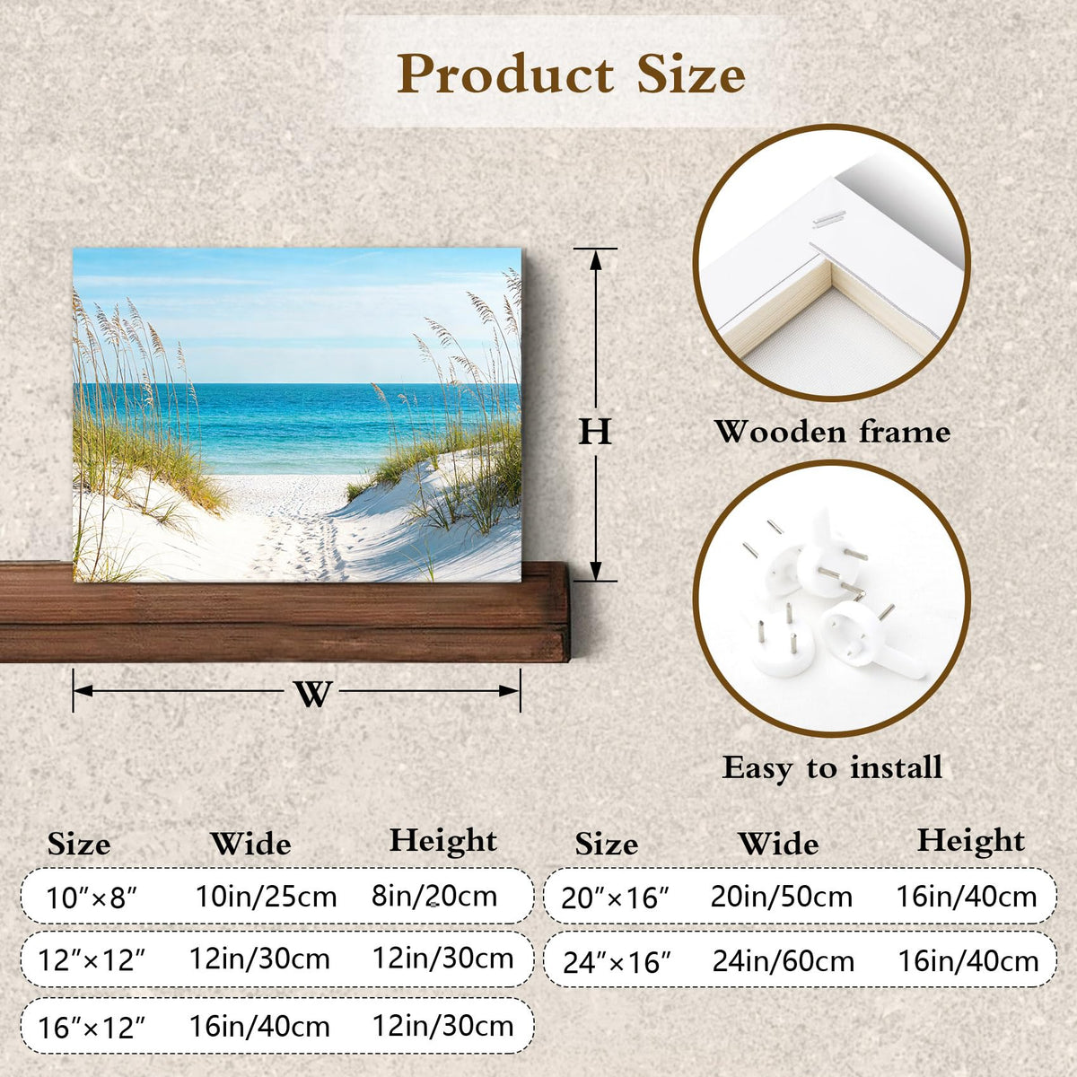 Coastal Beach Wall Art for Living Room Blue Ocean Pictures (12"L x 16"W / Blue)