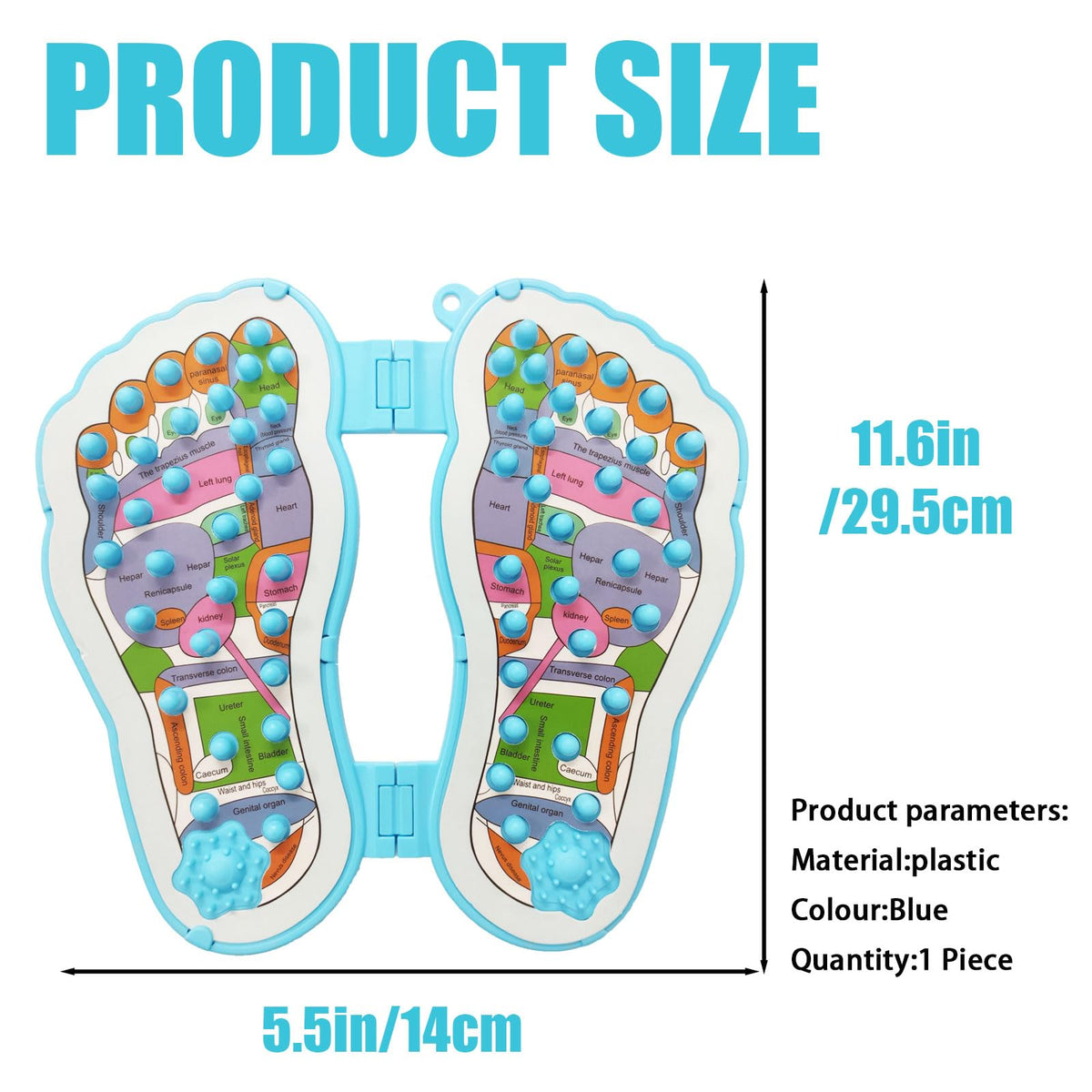 Foot Shaped Acupressure Foot Massage Mat with Chart (Blue)