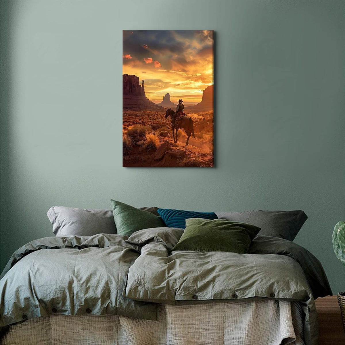 Large Sunset Cowboy Wall Art Grand Canyon Mountain Picture for Men Office Home Decorations (24"L x 36"W / ZRCB13)