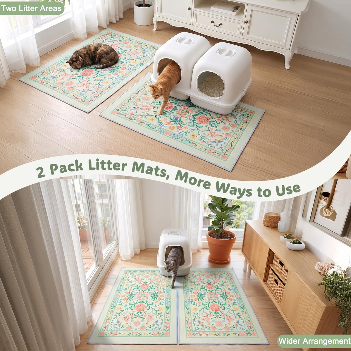 Cat Litter Mat (Pastel Green / L(33x22in))