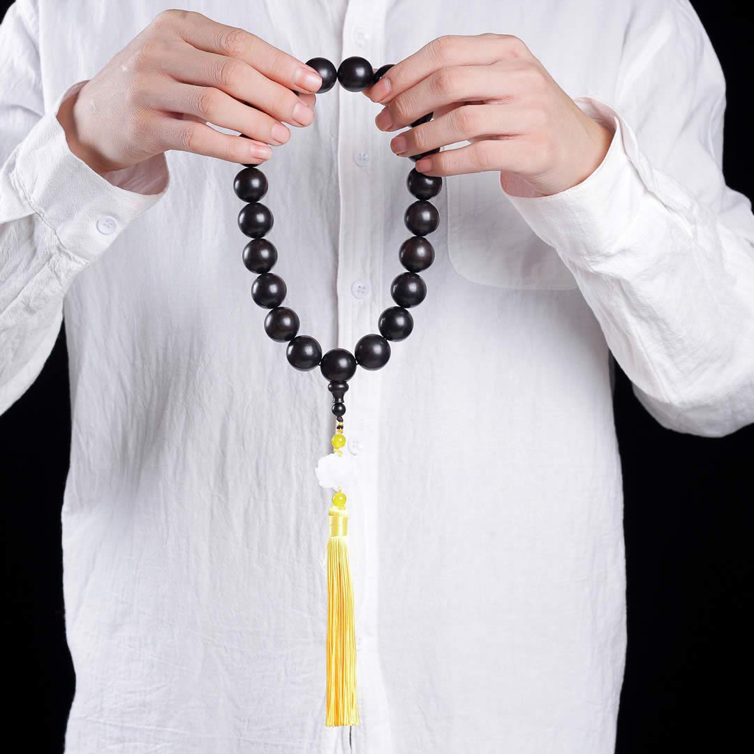 Unisex Natural Ebony Buddhist Prayer Bead Necklace Bracelet Tibetan Prayer Mala Beaded Black (20mm 21beads Boutique)