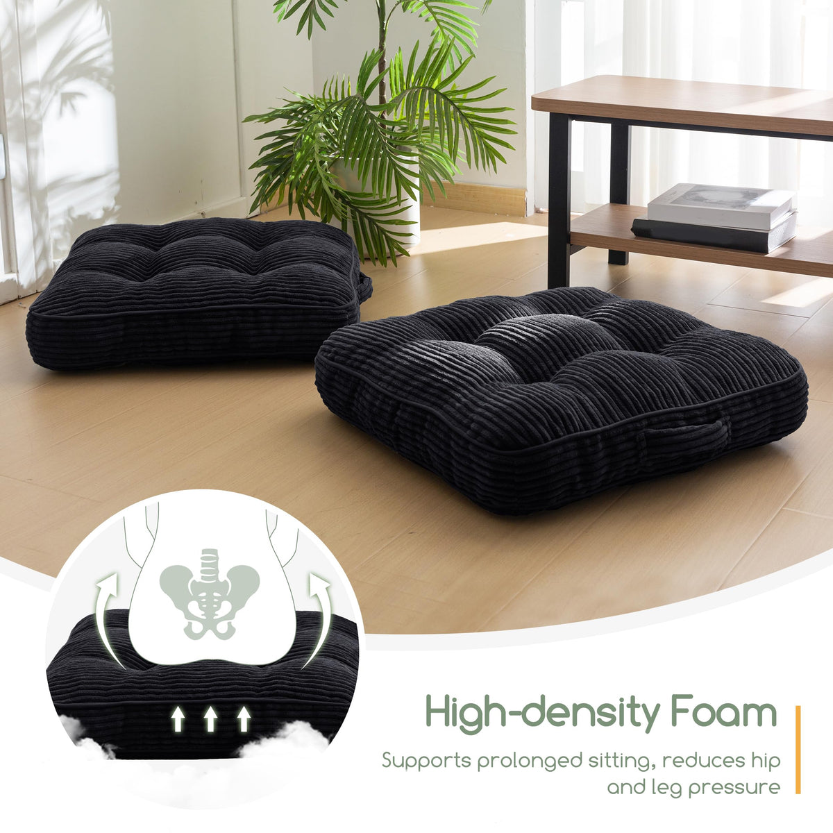 Floor Pillow Cushion for Adults (Square Black / 4" Thick(Pack of 1))