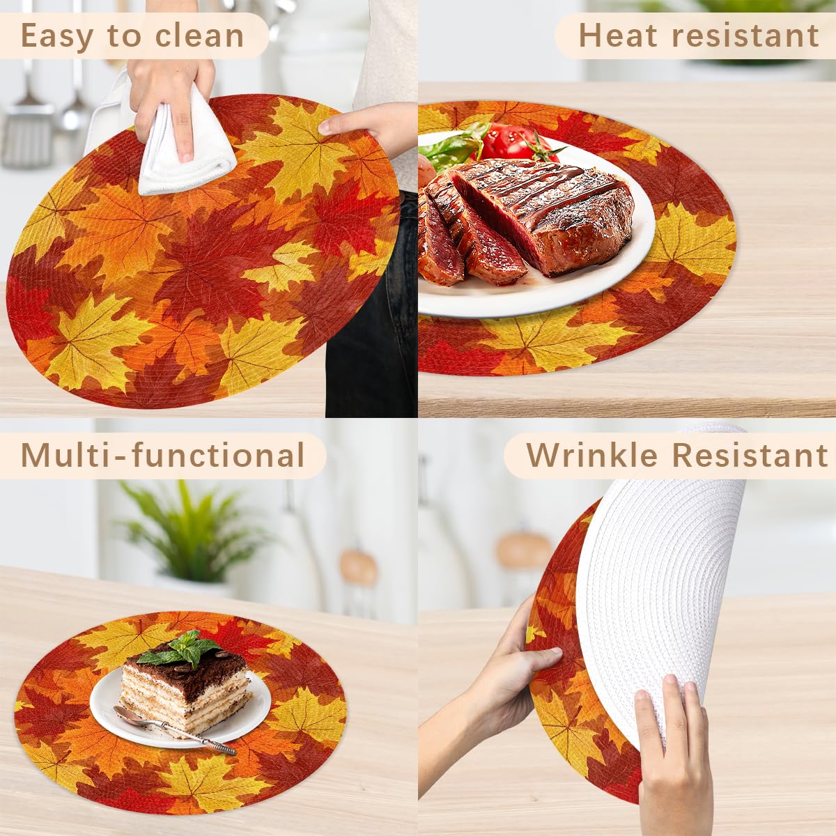 Autumn Woven Placemats Round Placemats Set of 4 for Festival Party (B 007 / 4 pieces)