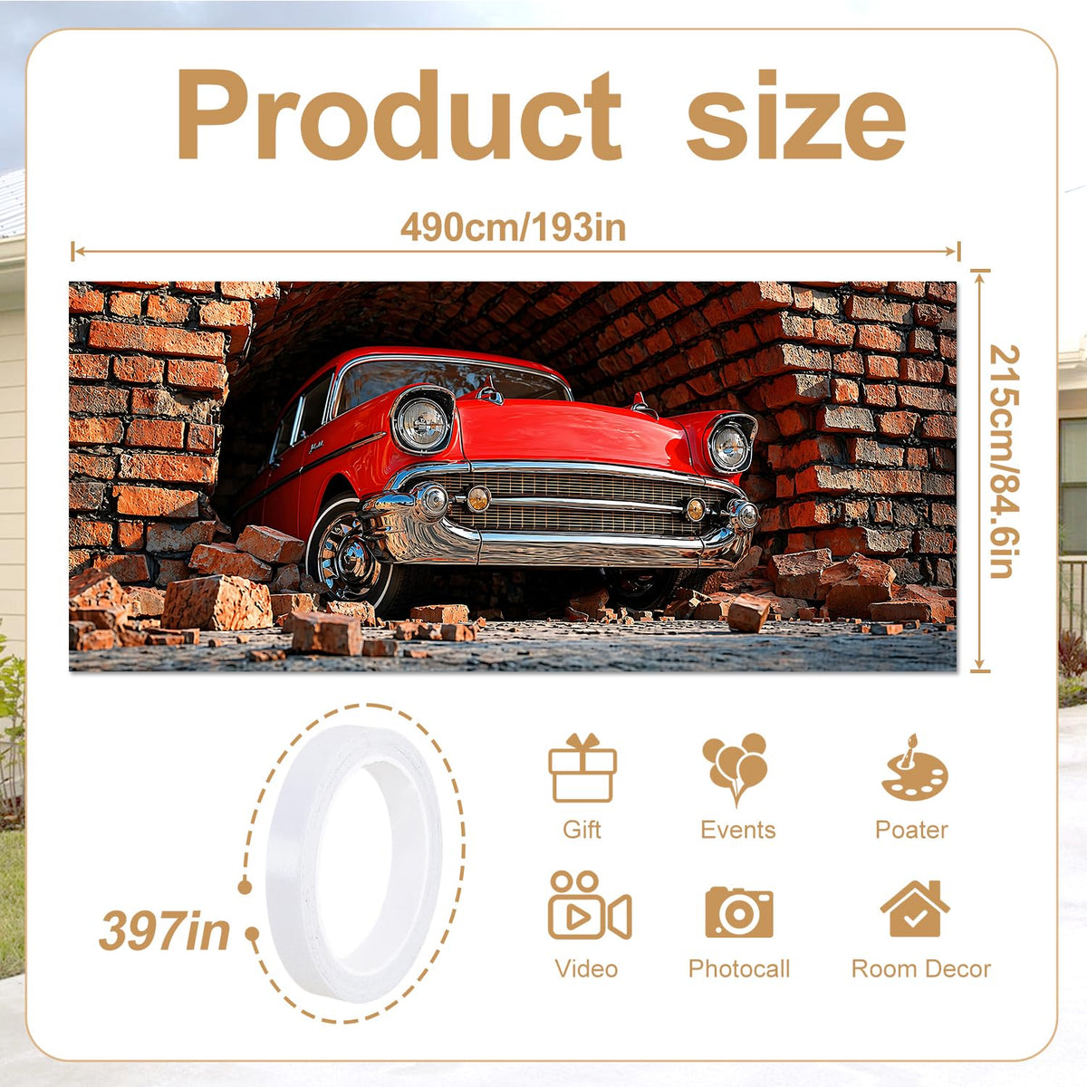 Red Classic Car Garage Door Banner Mural (204 / 7 x 16 ft)