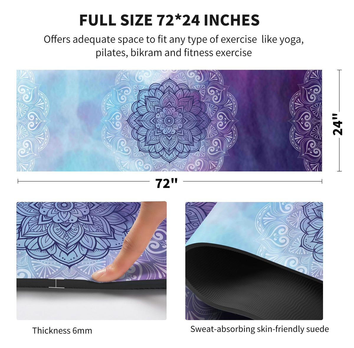 Yoga Mat Print Extra Thick TPE Non Slip Fitness Exercise Mat with Carrying Bag (ManTuoLuo2)