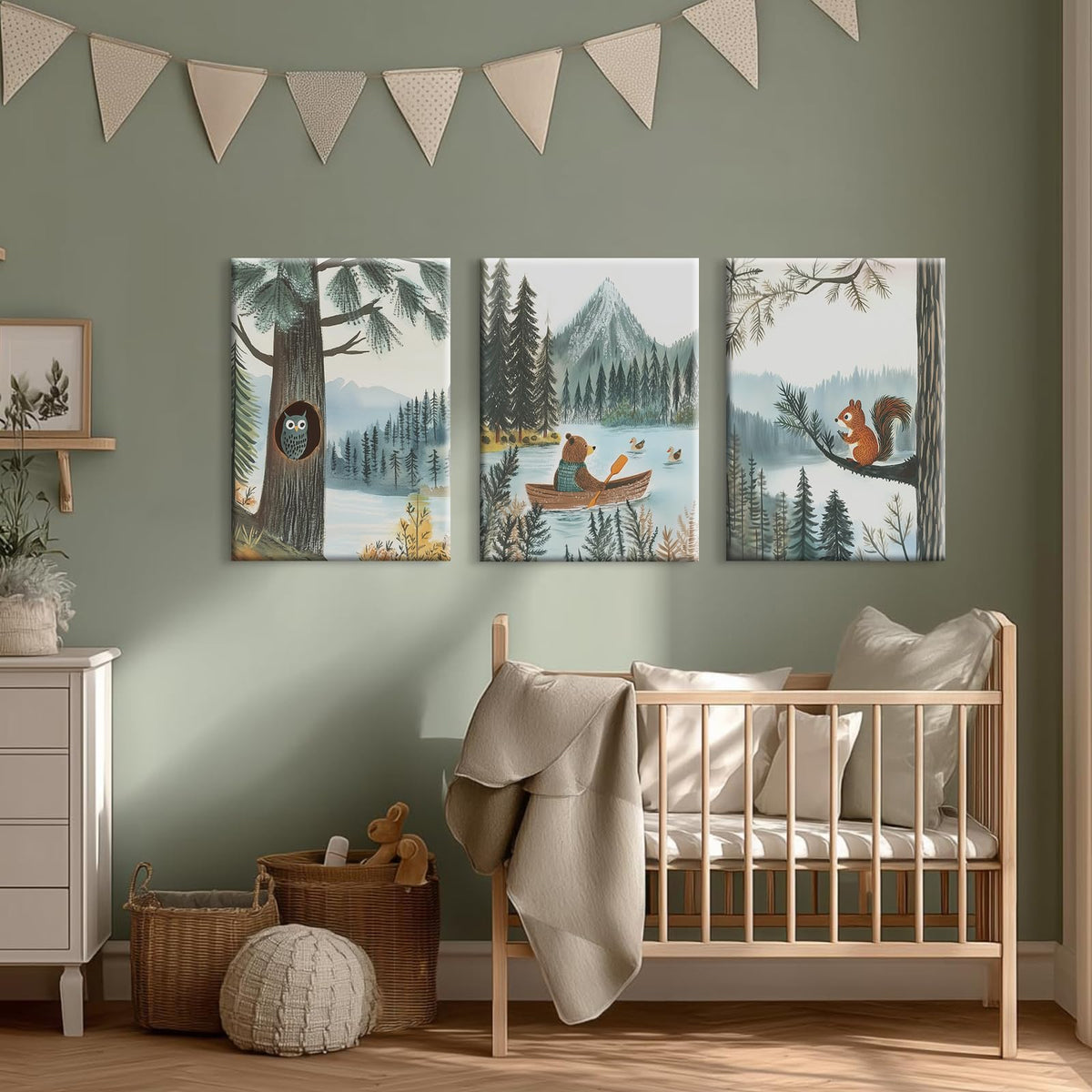 Woodland Nursery Wall Art Decor Forest Animial Pictures Baby Boy Nursery Canvas Wall Decor Vintage Adventure Poster Woodland Animal Prints Artwork for Kids Boys Bedroom 12x16x3 Inch Wrapped Canvas (12x16 Inch Wrapped Canvas / Forest Animals Prints)