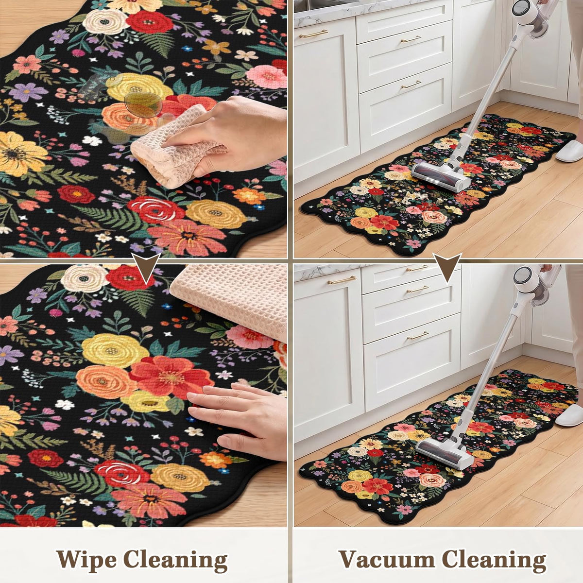 Anti Fatigue Kitchen Mats Set of 2 (Dark Floral / 17.3''x29.9''+17.3''x47'')