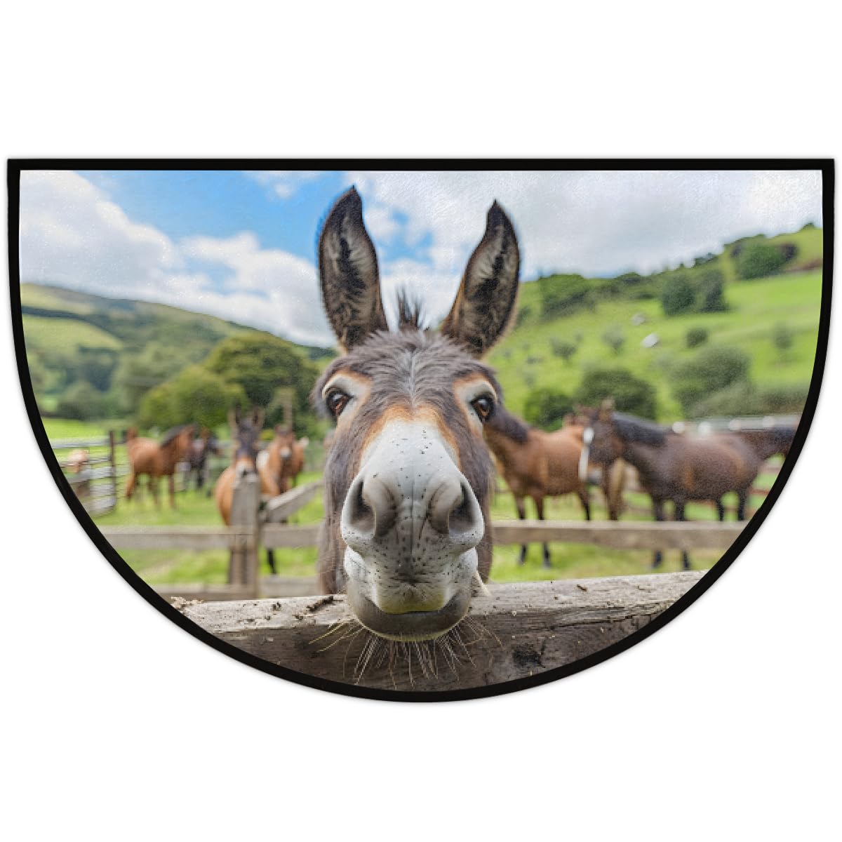 Animal Donkey Half Round Rug Half Moon Door Mat Half Circle Rugs (Y:color 3)