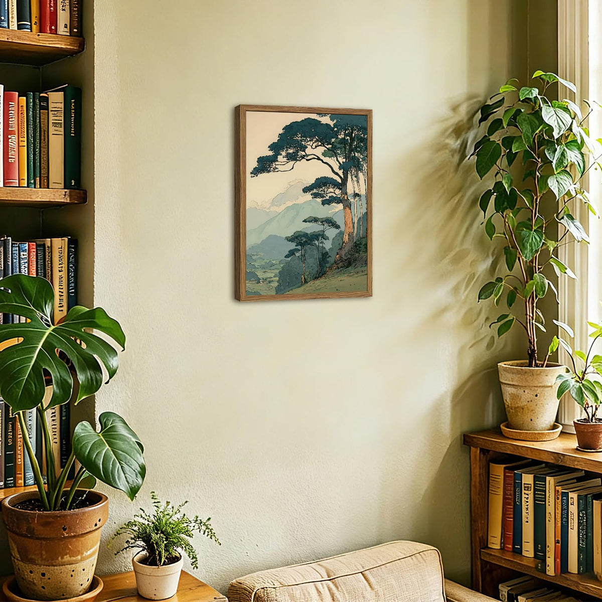 Framed Japanese Zen Landscape Wall Art (Pine Tree / 24"L x 16"W)