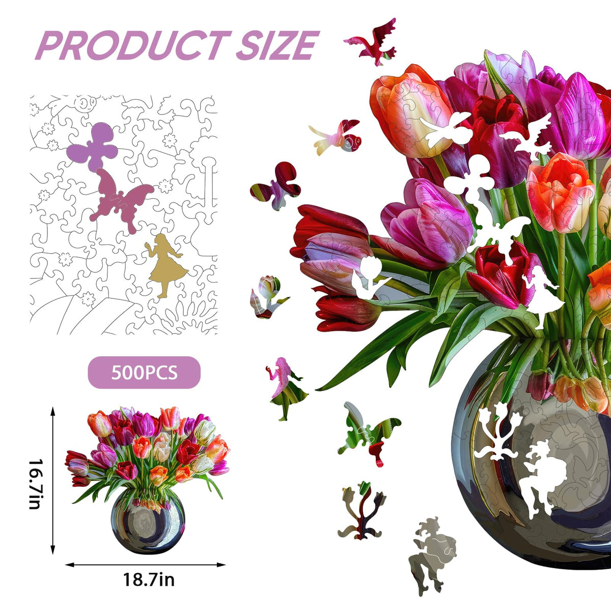 Wooden Puzzles for Adults (Flower-vase / 500 pieces)