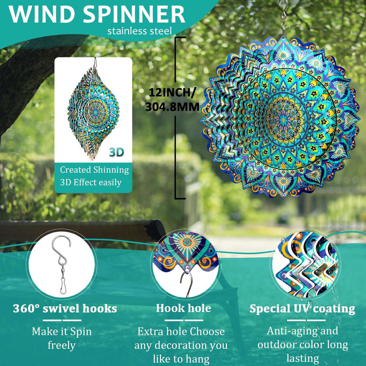 Wind Spinner Mandala Peacock Blue Ocean (009-6mandala Peacock Blue Ocean)