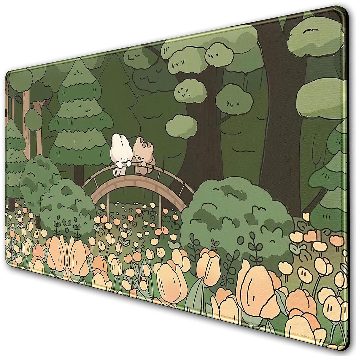Anime Forest Desk Mat (A Orange Flowers)