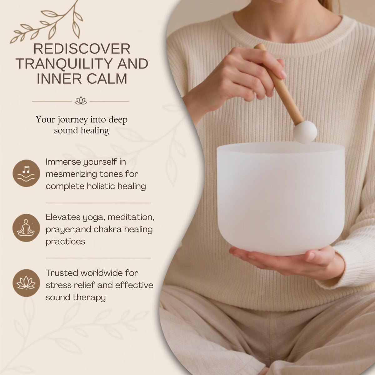 Crystal Singing Bowl 8 inch White C Note 432Hz with Carrying Case (8 Inch C)