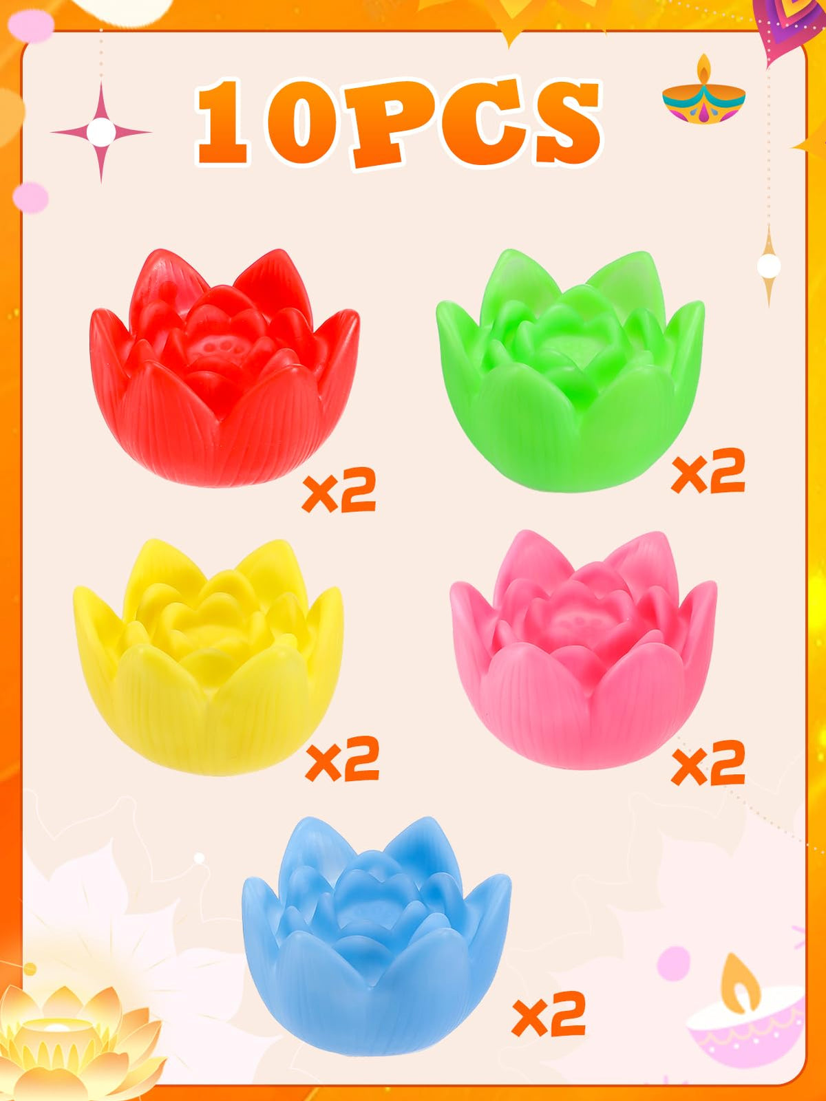 10 pcs Gradient Diwali Decorations Lotus Light
