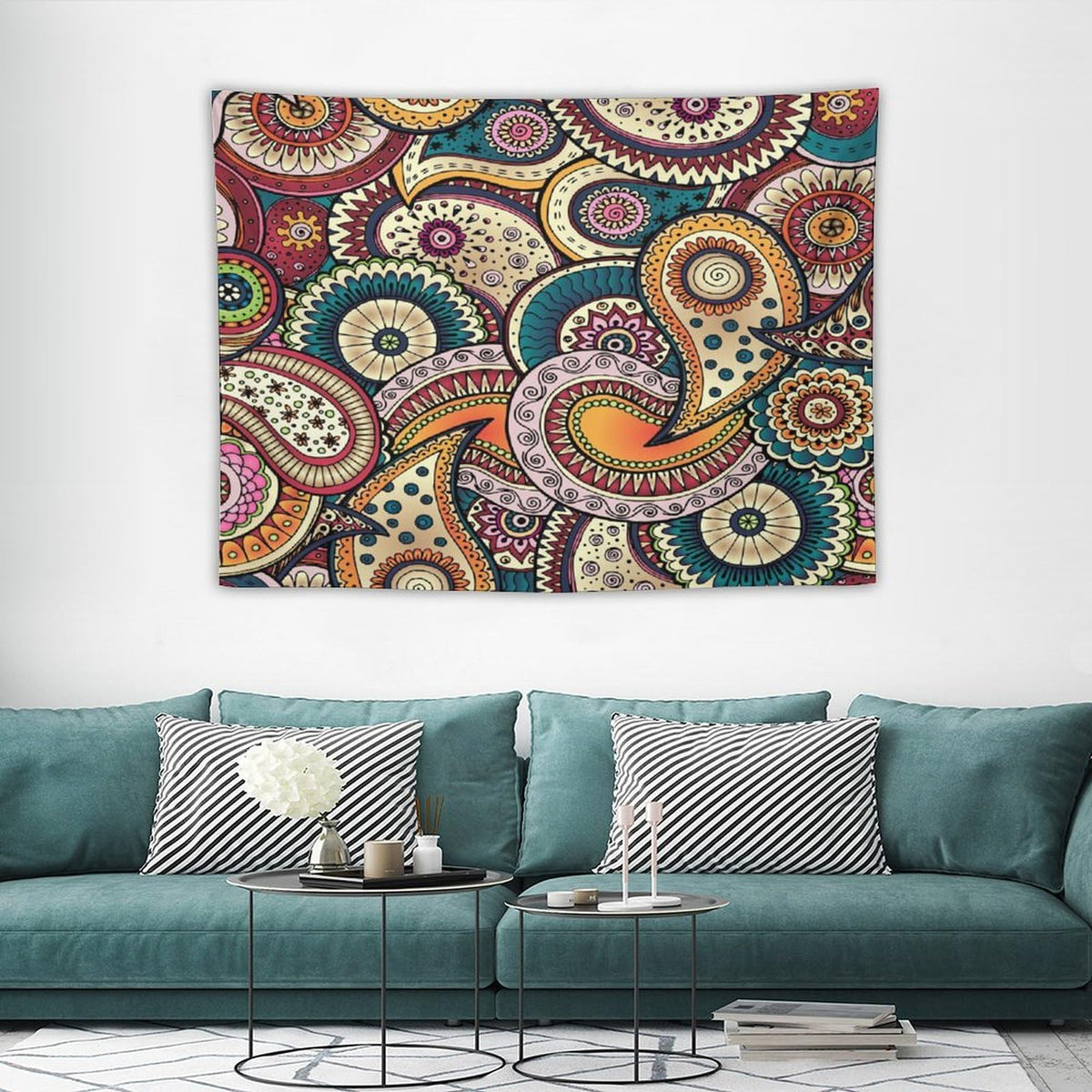 Indian Boho Tapestry Wall Hanging Mandala Design Colorful Bohemian Floral Paisley Tapestries Home Decor for Living Room Bedroom Apartment Farmhouse Dorm 30"x40" (30"L x 40"W / Mandala-24)