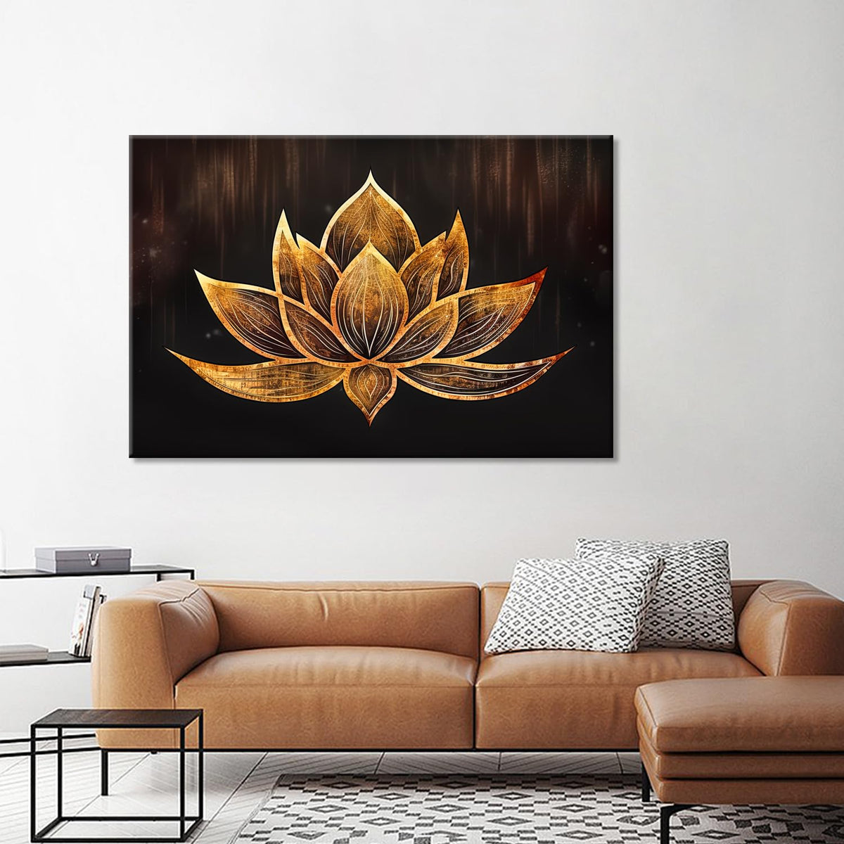 Lotus Flower Wall Art Abstract Golden Floral Wall Painting Gold Lotus Decor Canvas Print Zen Artwork for Home Office Living Room Ready to Hang (Lotus 02 / 18"L x 12"W)