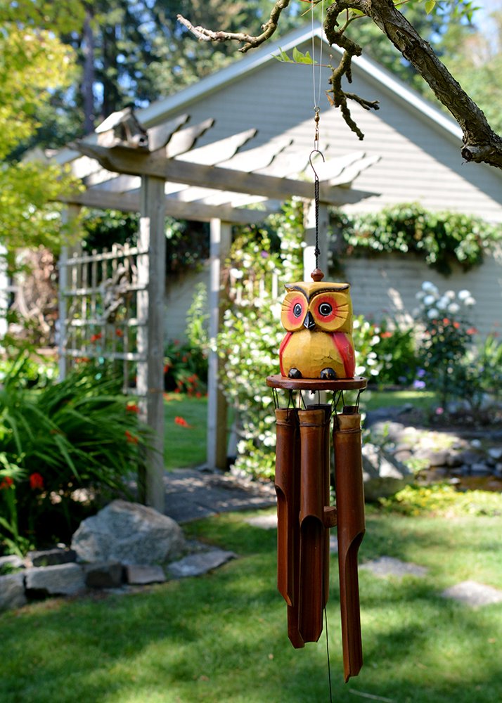 248 Yellow Oscar Owl Bamboo Wind Chime (Yellow Owl Chime)