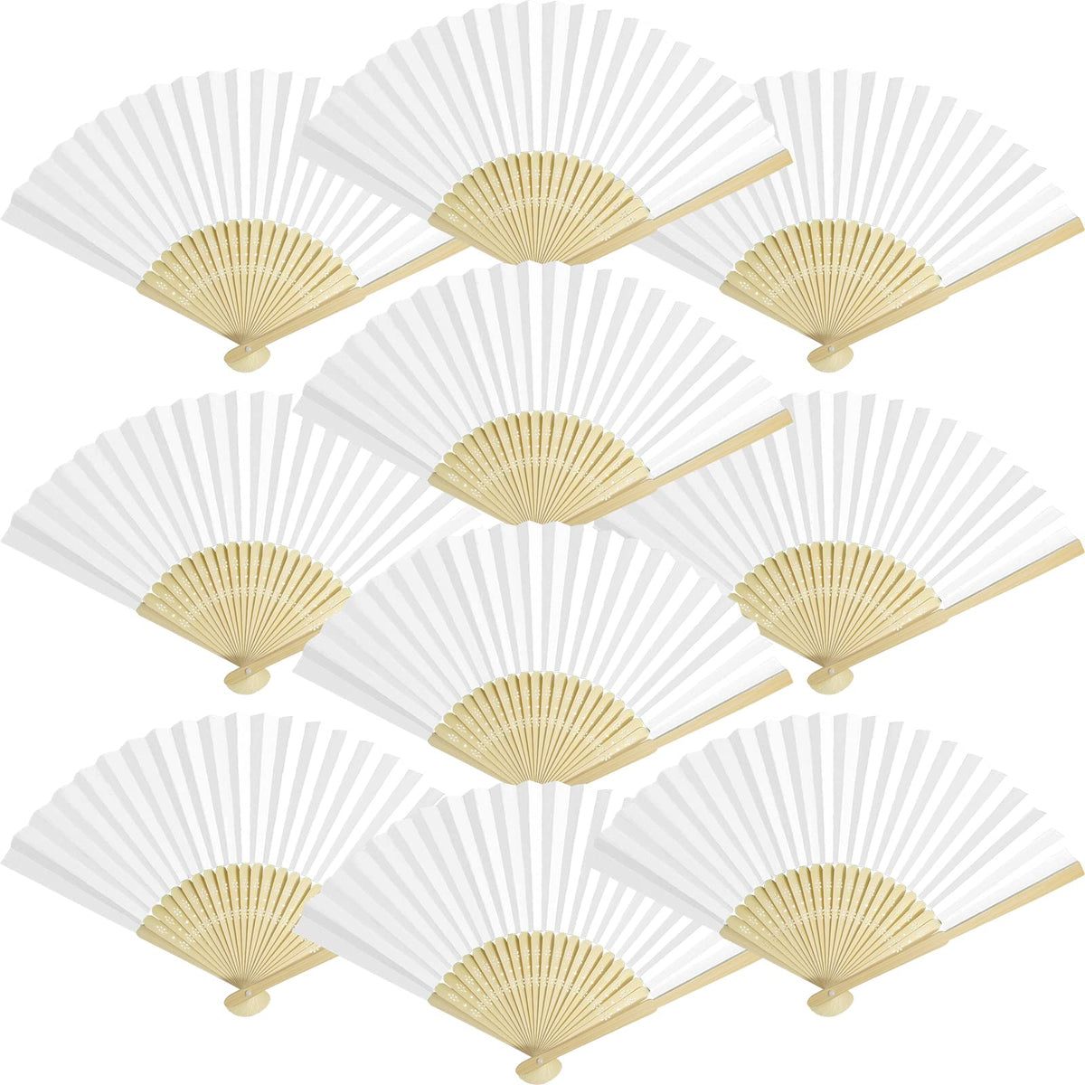 50 Packs White Paper Fans Paper Hand Fan Bamboo Folding Fan Handheld Fan Paper Folded Fan Paper Fan for Wedding Party and Home Decoration (White)