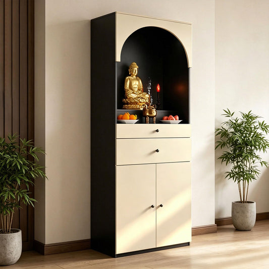 Altar Table Solid Wood (Beige+black / 31.5×15.7×65.4in)