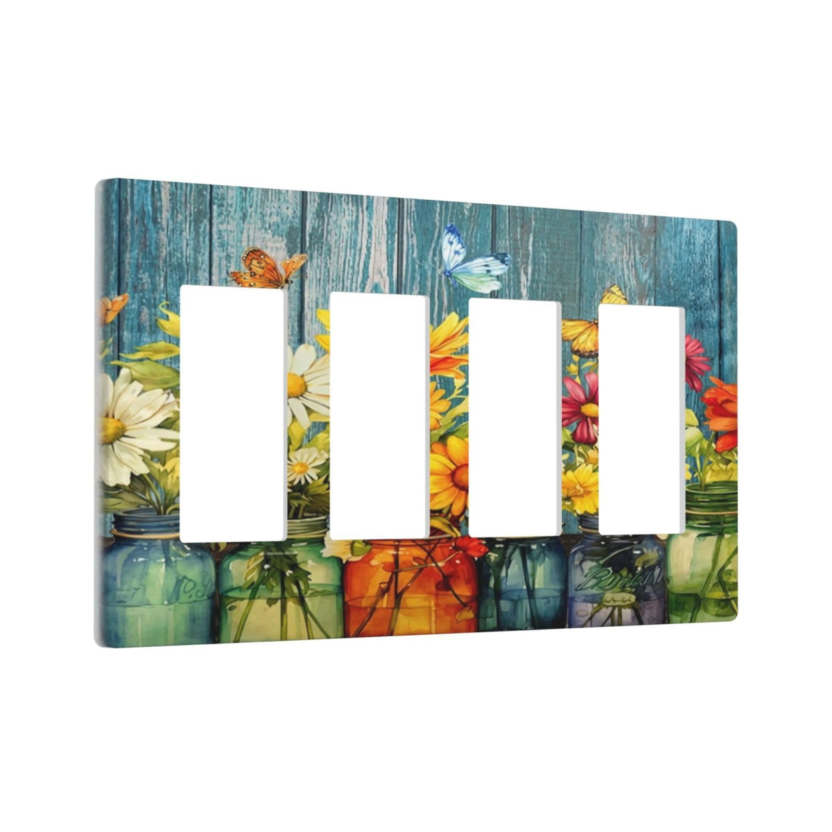 Country Rustic Daisy Flower Butterfly 4 Gang Quad Rocker (Country Rustic Daisy Flower Butterfly / 4 Gang Rocker Screwless)