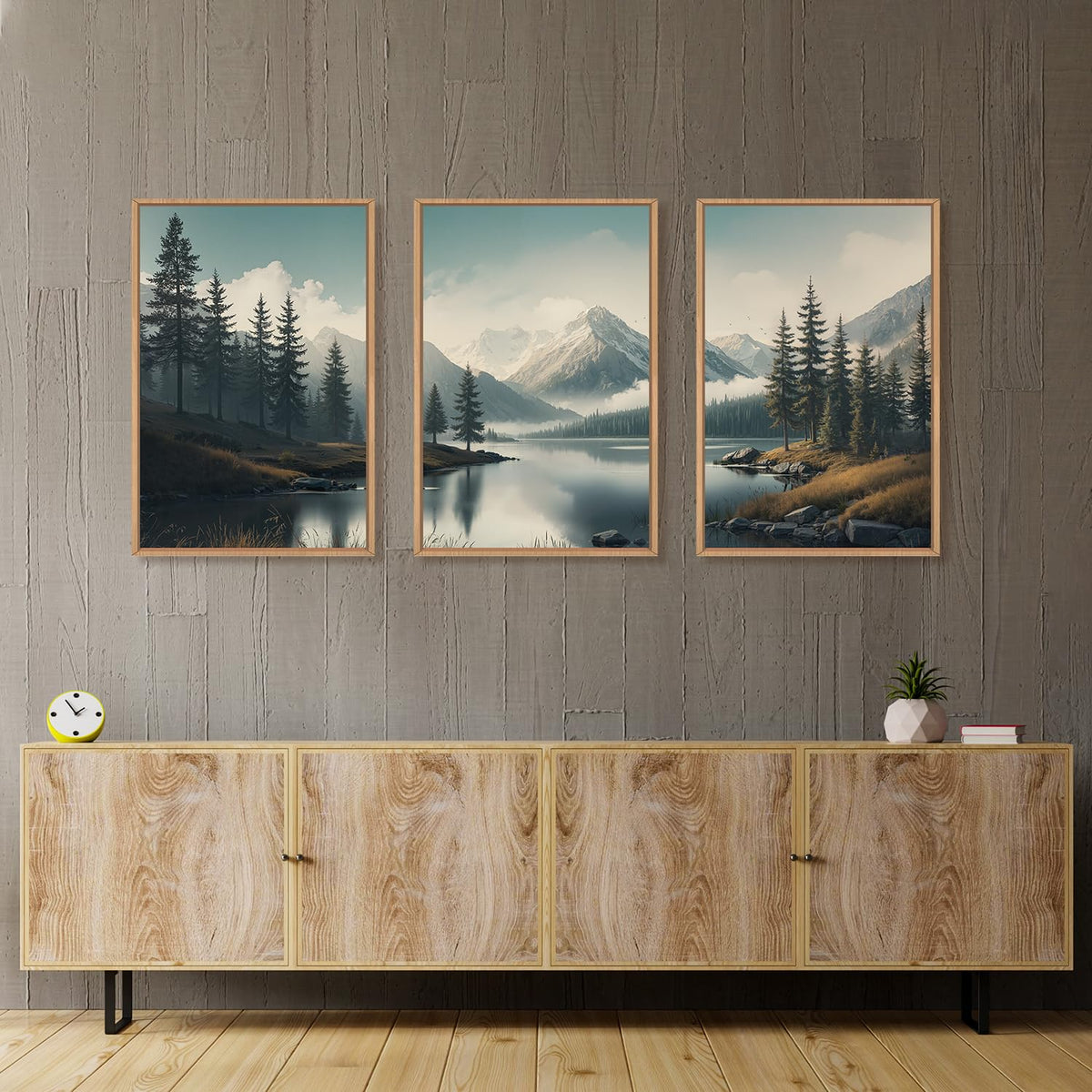 Large Mountain Misty Forest Framed Canvas Wall Art (Mountain Misty Lake Wall Art / 24"L x 16"W)