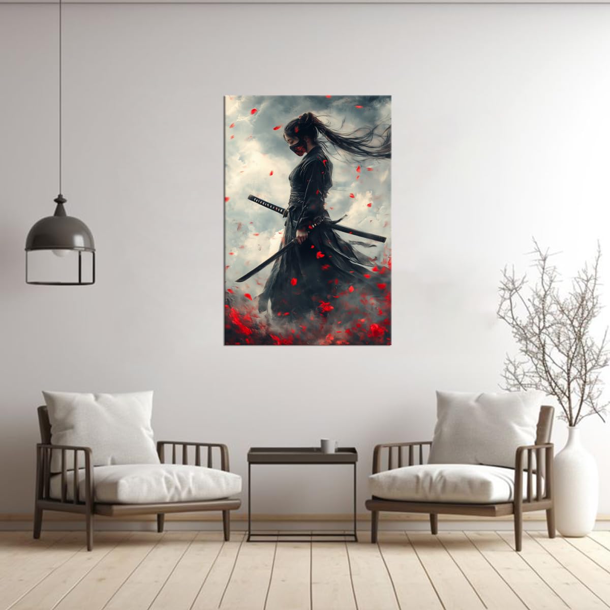 Blue Tone Female Samurai Ninja Canvas Wall Art (18"L x 24"W / Samurai2)