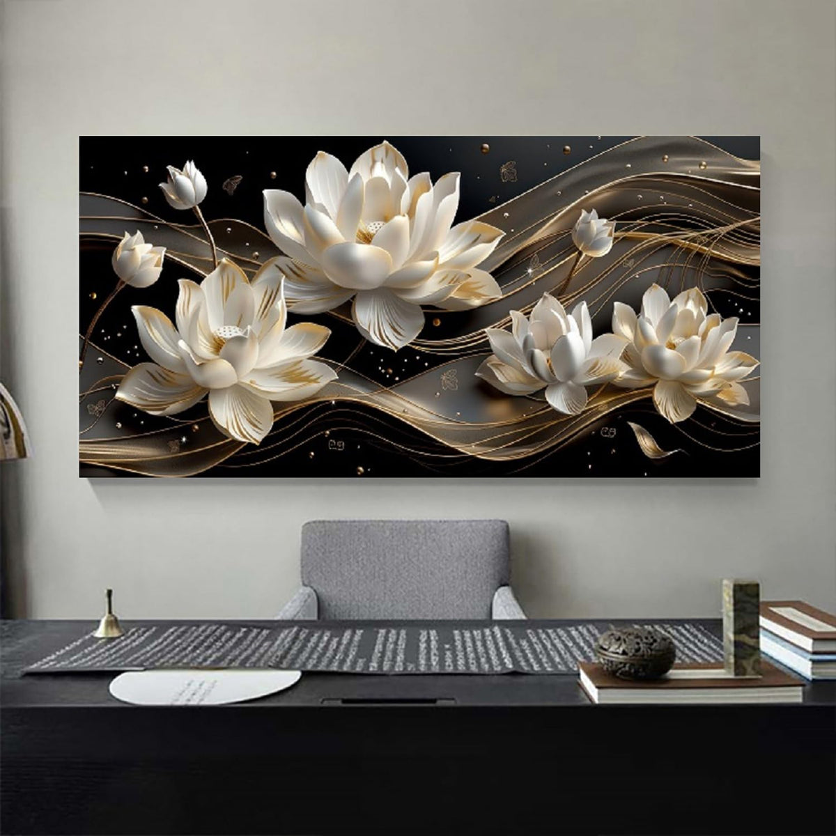 Flower Wall Art Large Canvas Painting Abstract Wall Decor Petals Poster White Browm Picture Office Artwork for Walls Modern Prints Bedroom Wall Art Living Room Kitchen Home Decorations (FlowerB / 48"L x 24"W)