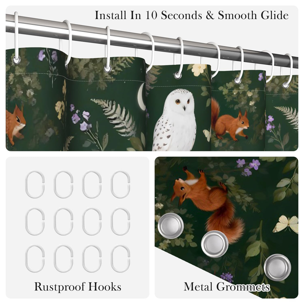 Whimsical Woodland Animals Shower Curtain 72x78 Inch (Botanical and Animals / 72"W x 78"L (Pack of 1))