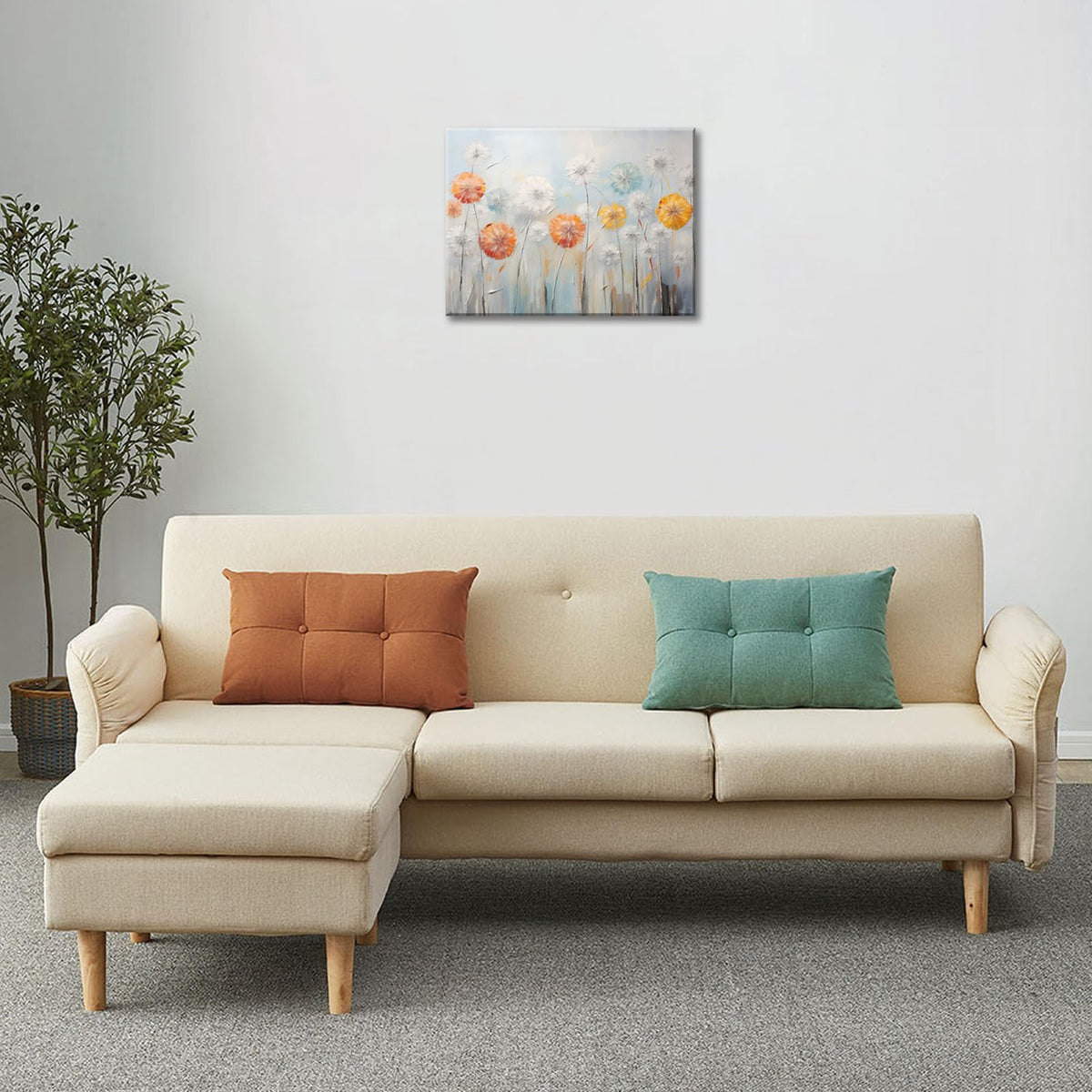 Dandelion Canvas Wall Decor Floral Painting White Bloosom Artwork for Living Room Bedroom Bathroom Home Office Decor Framed Ready to Hang 12x16 inches (16"L x 12"W / Dandelion)