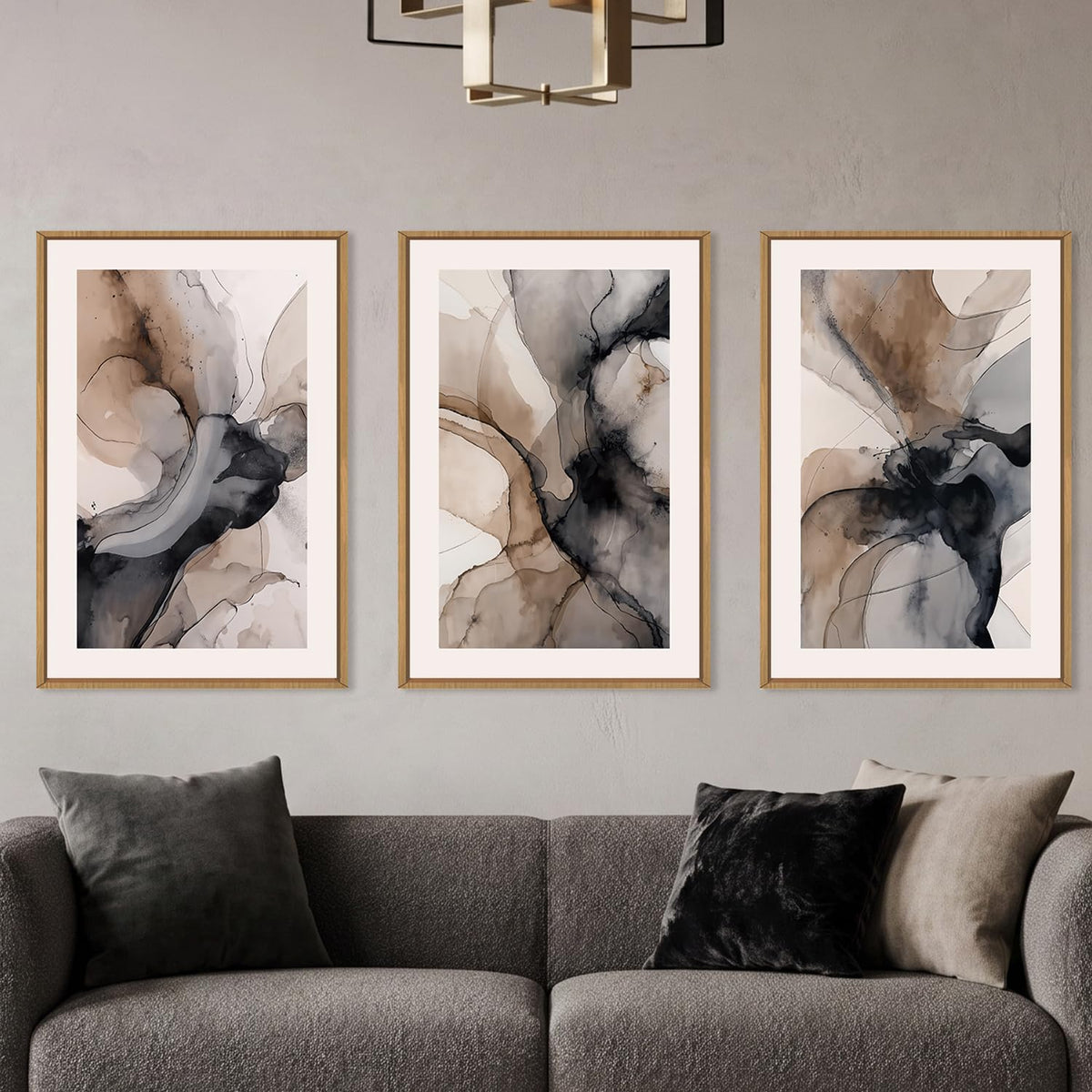 Abstract Brown Marble Framed Canvas Wall Art Set (Abstract Marble Wall Art / 24"L x 36"W)
