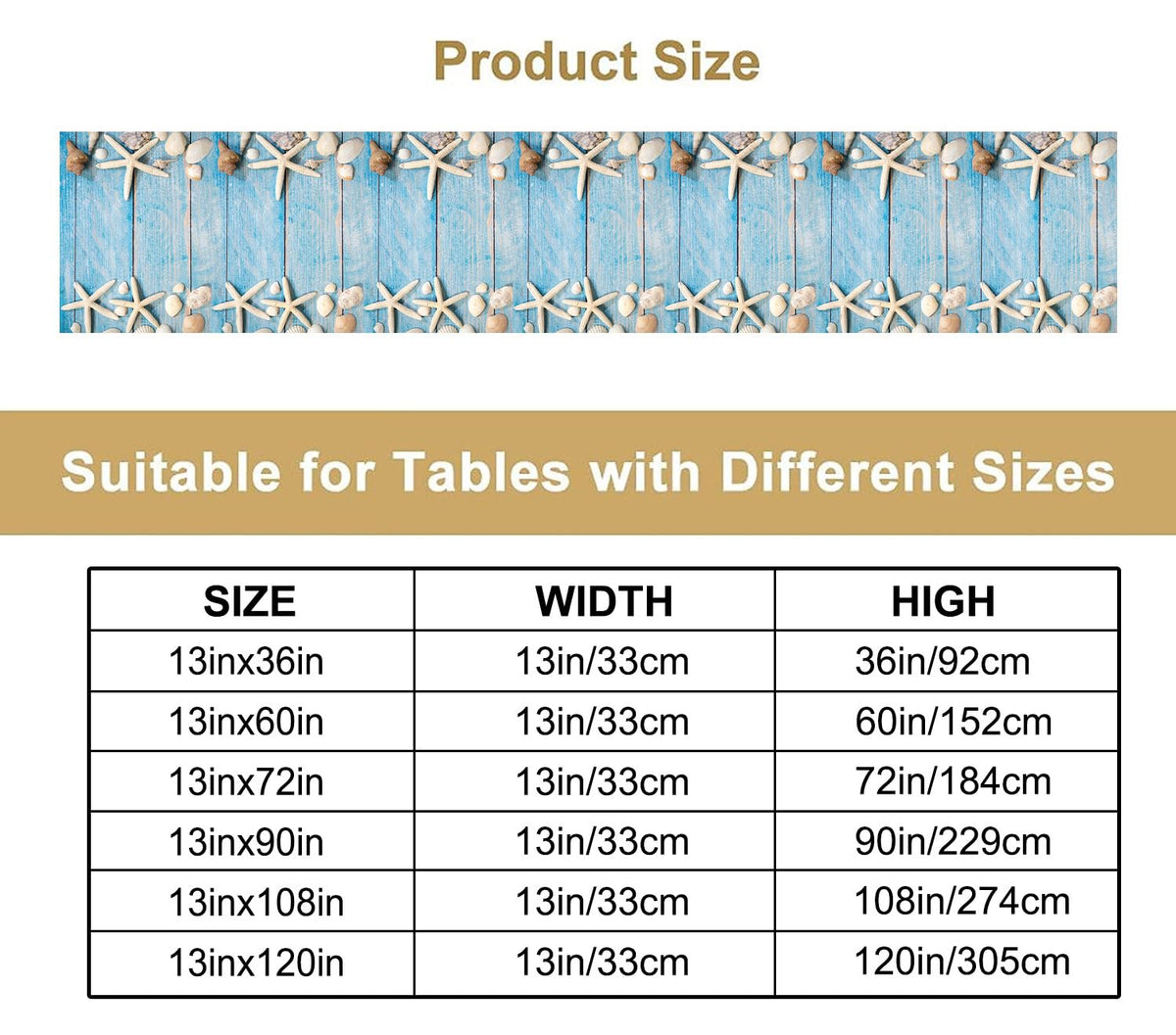 Summer Beach Table Runner Dresser Scarves Beach Theme Cotton Linen Seashells Starfish Blue Rustic Wood Table Setting Decor for Wedding Party Holiday Dinner Home 13x90 inch (13x90inch / Ocean 6)