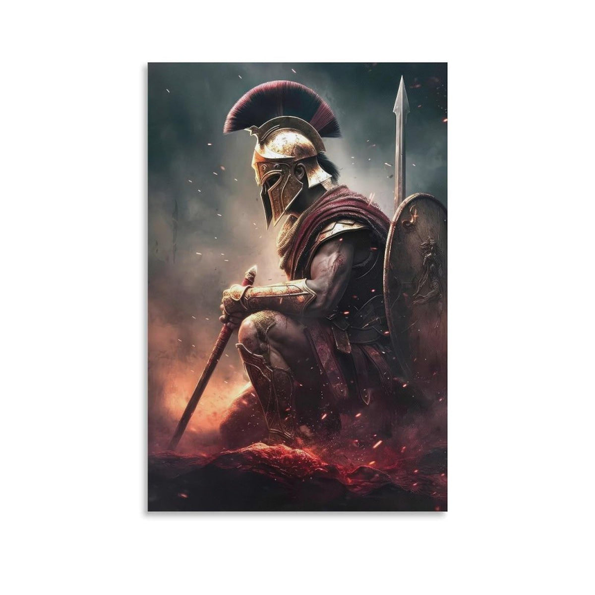 Kneeling Spartan Canvas Printing Wall Art Prints Wall Decor Posters Ancient Warrior Battle Scene Mythic Greek Armor Scandinavian Bohemian Living Room Bedroom Office Decor 12x18inch (style-34 / 12x18inch(30x45cm) Unframe)