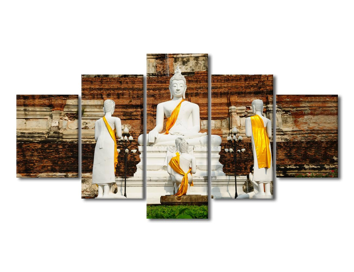 Buddha Canvas Wall Art Buddha Statue in Ayutthaya Thailand Picture Printing 5 Panel Religious Poster Prints Art for Buddhist Believers Living Room Decor Stretched and Framed Ready to Hang 60x32 in (60x32 in / 5PANEL-01)