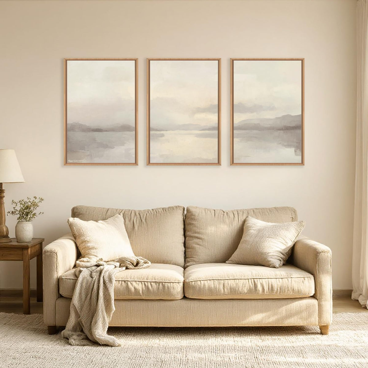 Large Abstract Neutral Beige Pastel Framed Canvas Wall Art (Abstract Neutral Beige Pastel Wall Art / 36"L x 24"W)