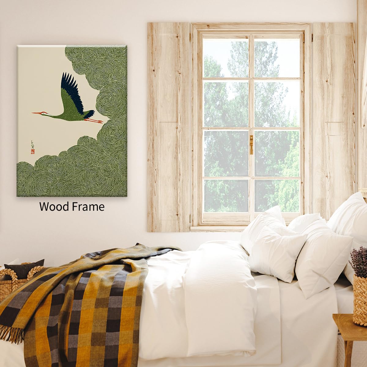 Japanese Flying Framed Wall Art Nature Bird Pictures Aesthetics Posters 12x16 inch Minimalist Animal Prints Nordic Nature Zen Calm for Asian Syle Living Room Bedroom Office Decor Ready to hang (Wrapped Canvas / Japanese Print / 16"L x 12"W)