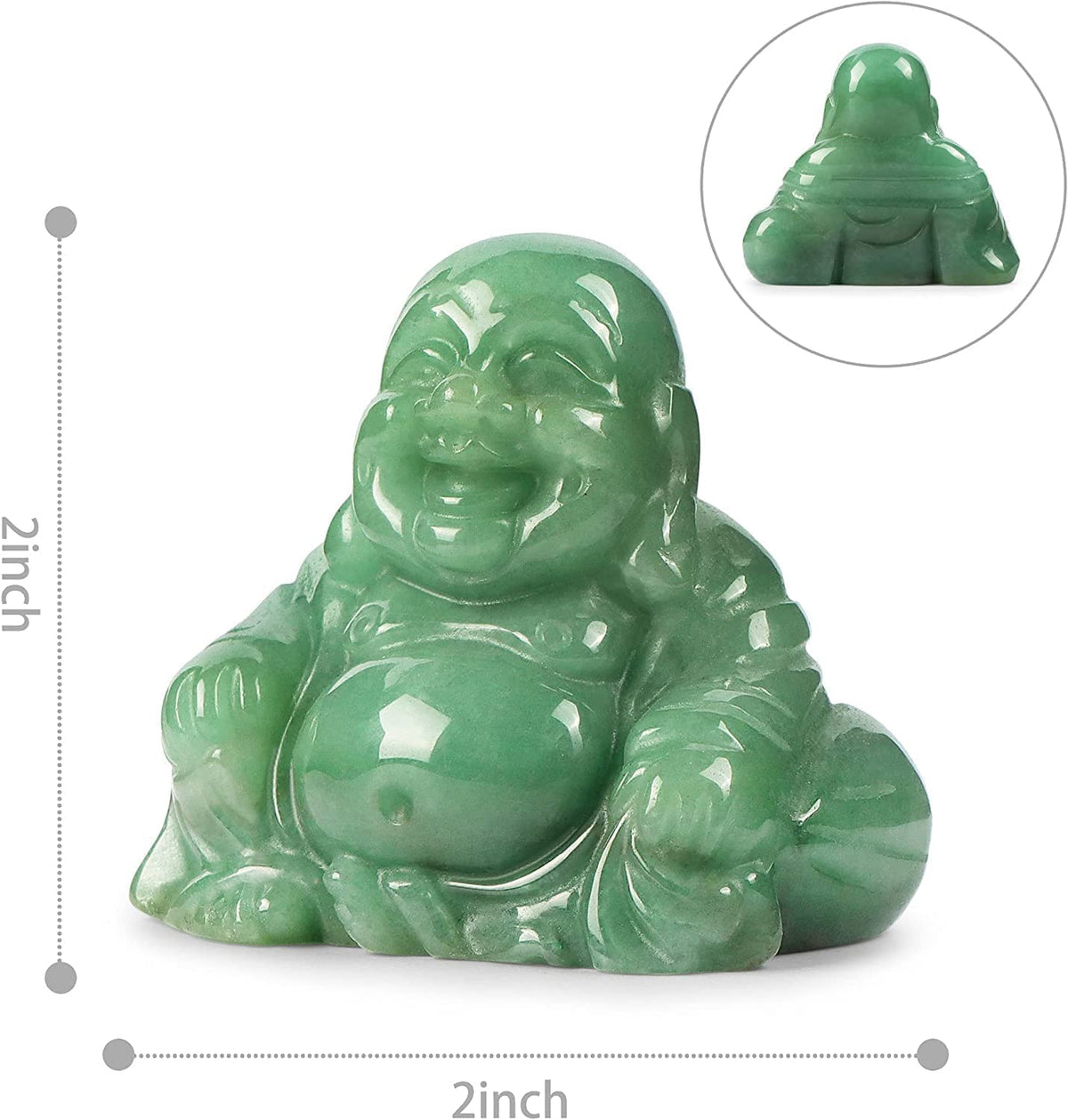 2 Inch Crystal Happy Buddha Statue Hand Carved Laughing Feng Shui Figurines for Good Luck Wealth Happiness Home Decor Gifts (2 inch / Green Aventurine)