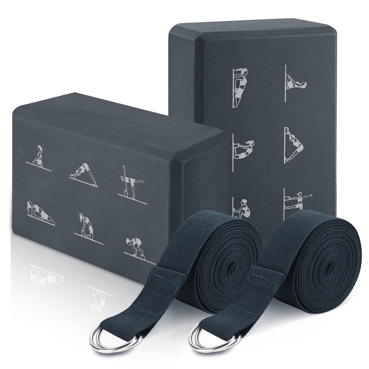 2 Pcs Yoga Blocks and 2 Yoga Straps Set (Gray / Normal)