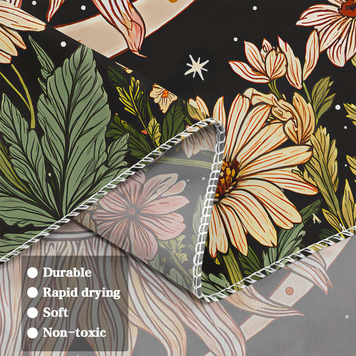 Boho Sun and Moon Vintage Daisy Floral Tapestry 80 x 60 Inch (Black Sun Daisy / 80"L x 60"W)