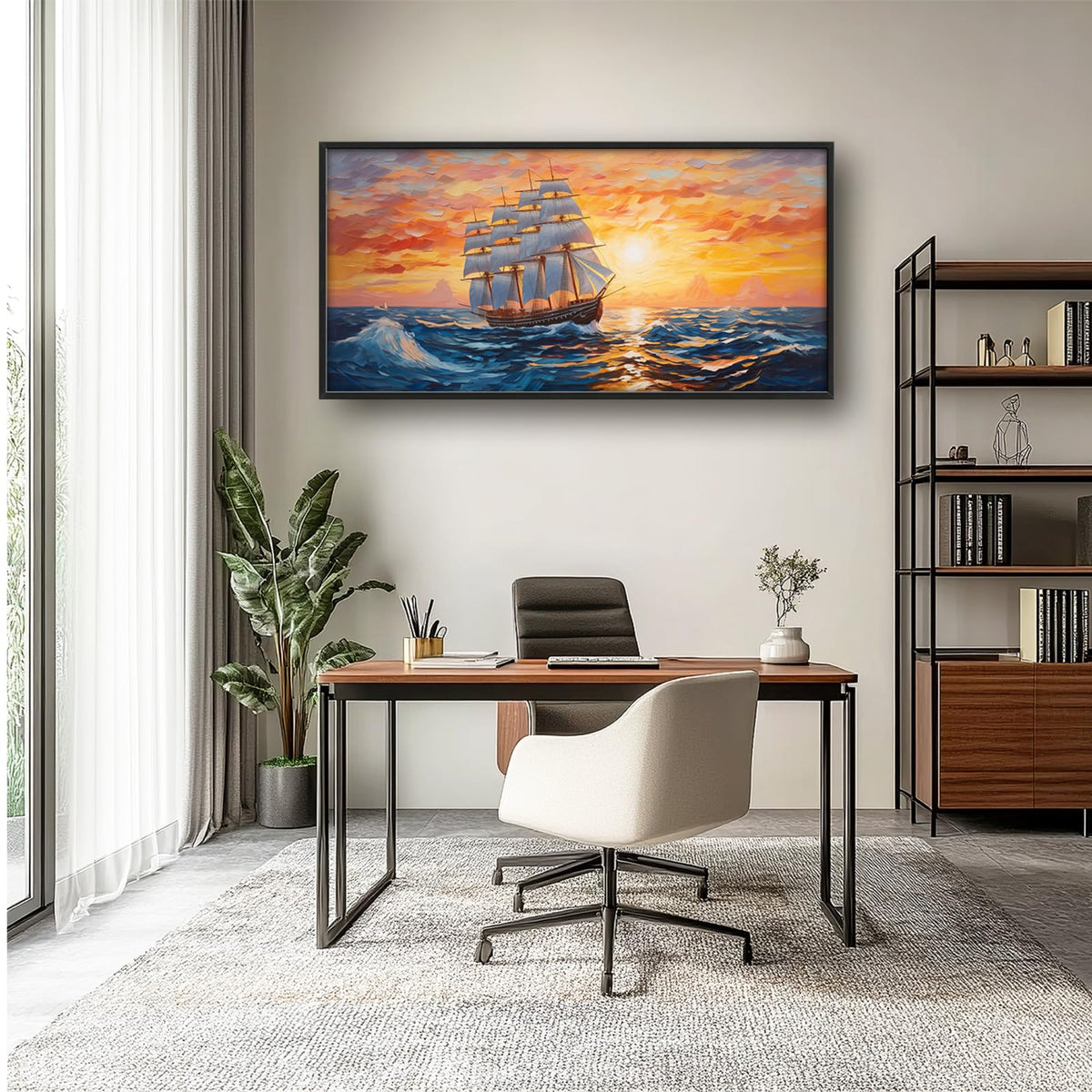 Sailboat Ship Large Wall Art Sunrise Sunset Coastal Ocean Framed Wall Decor Nautical Canvas Pictures Painting for Living Room Dining Room Bedroom 30"x60" (Ocean Sailboat / 60"L x 30"W)