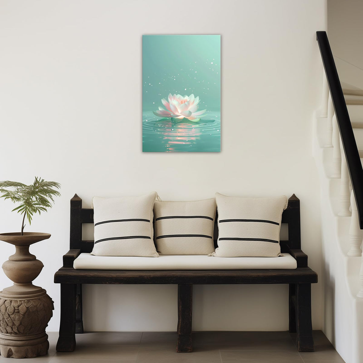 Lotus Flower Wall Art Minimalist Zen Calming Floral Canvas Print Water Lily Art for Living Room Bedroom Meditation Room Decor (Artwork-6 / 30"L x 20"W)