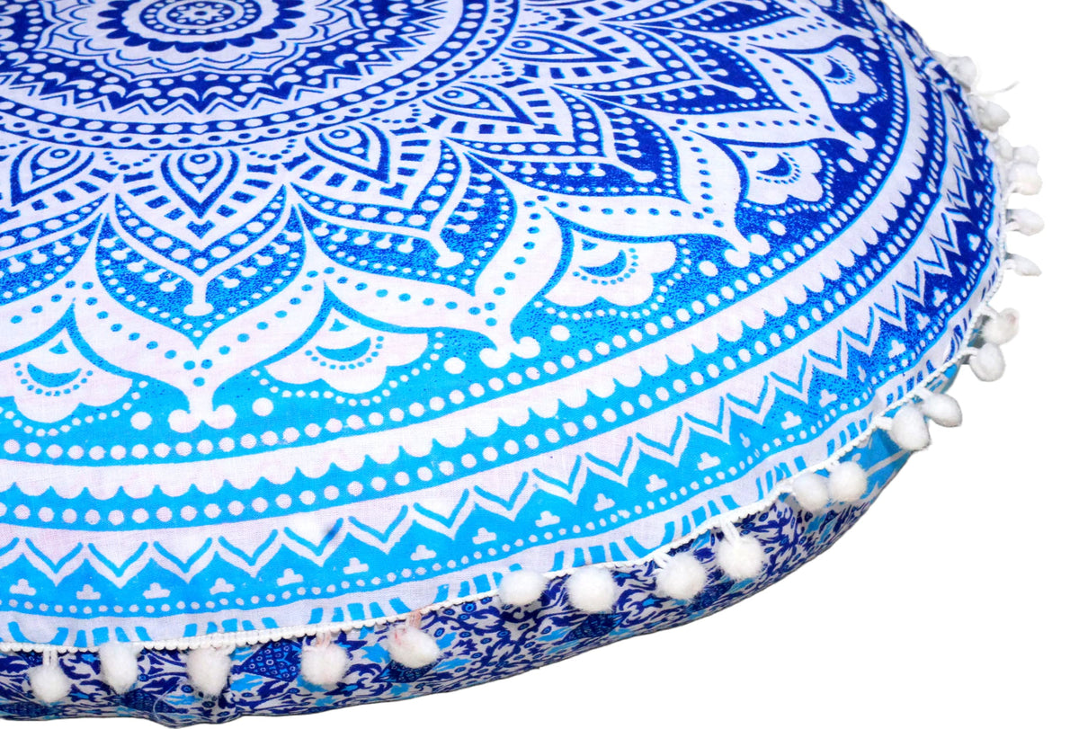 Large Round seat Floor Cushion Chair Ottoman Cover Pouf Pillow Meditation Floor Cushions for Adults Seating pouffe Ottoman Throw Covers Craft Room Furniture for Sitting Cover 22 Inches (Blue)