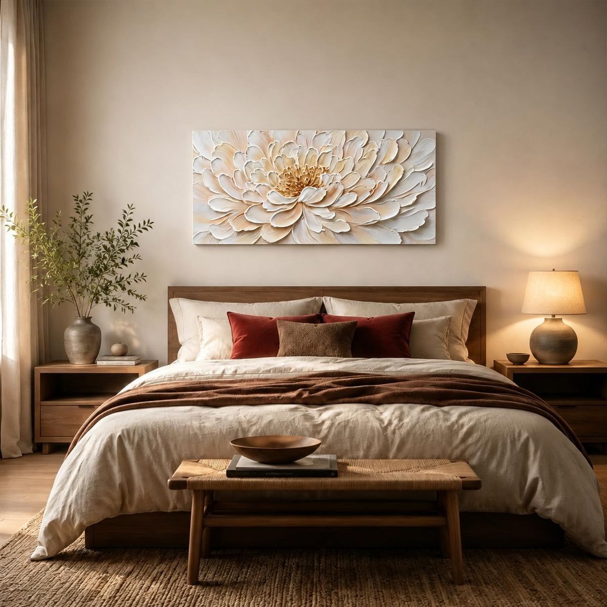 White Lotus Flower Canvas Wall Art Spa Zen Picture Home Decor Modern Textured Lotus Floral Wall Decor for Living Room Decoration Minimalist Blossom Flower Painting Artwork for Bedroom Office 20x40” (40"L x 20"W / White Lotus)