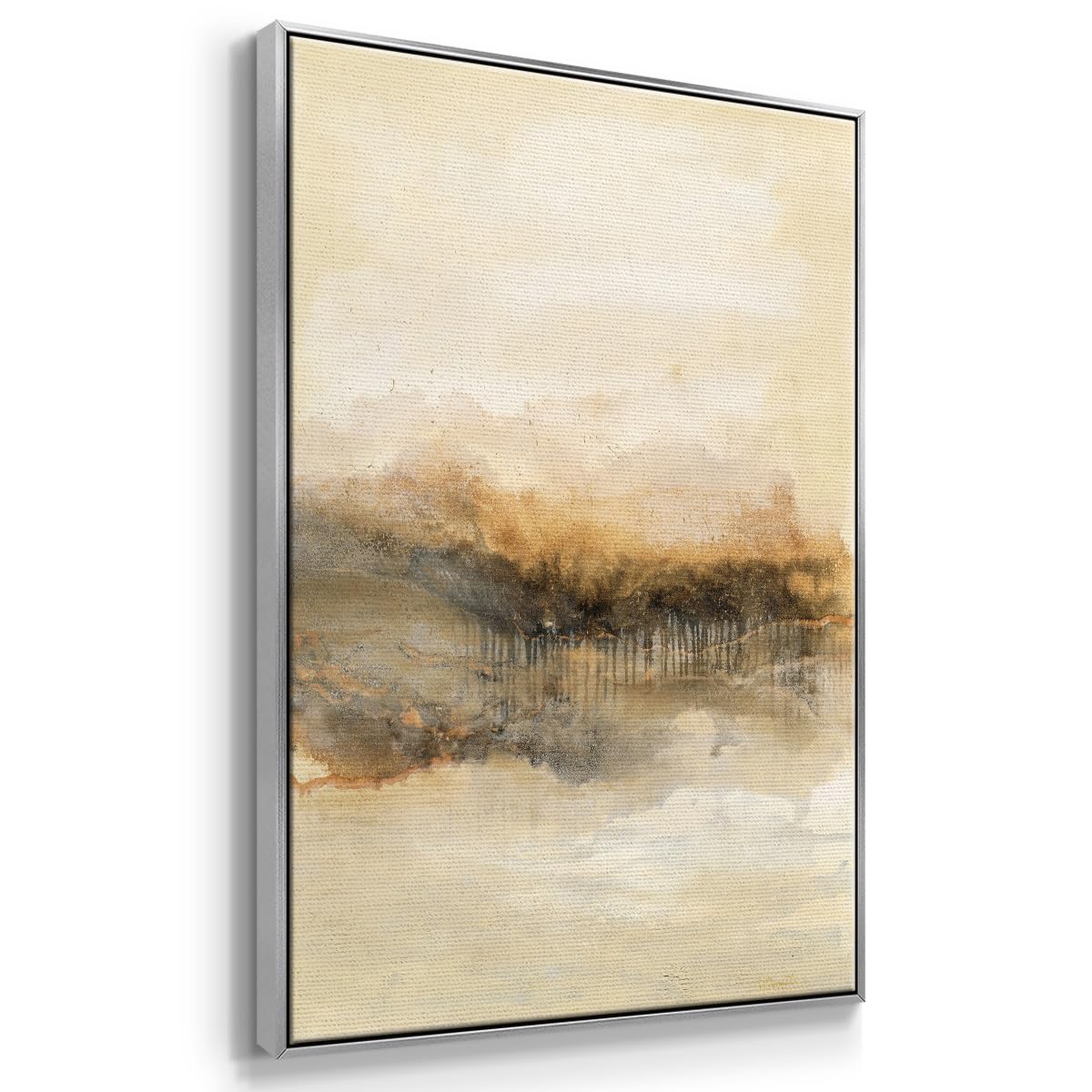 Canvas Wall Art Silver Floating Frame Paintings Calm Secret Forest Landscape Nature Home Artwork for Office Bedroom Kitchen Walls (41"L x 27"W / Keeping Secrets I)