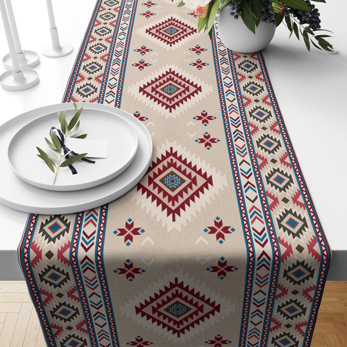 Rustic Ethnic African Table Runner Vintage Tribal Aztec Southwestern Native American Runner for Kitchen Table Dining Room Coffe 13x108 inch (13x108inch / Aztec 13)