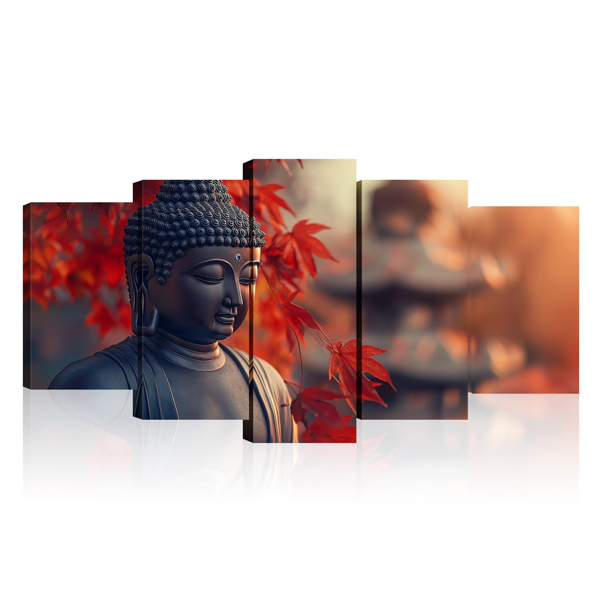 Buddha Canvas Wall Art 5 Piece Zen Wall Decor Buddhism Meditation Picture Red Leaf Prints for Yoga Spa Spiritual Room Bathroom Home Decor Framed (40x22 inch / Picture-4)