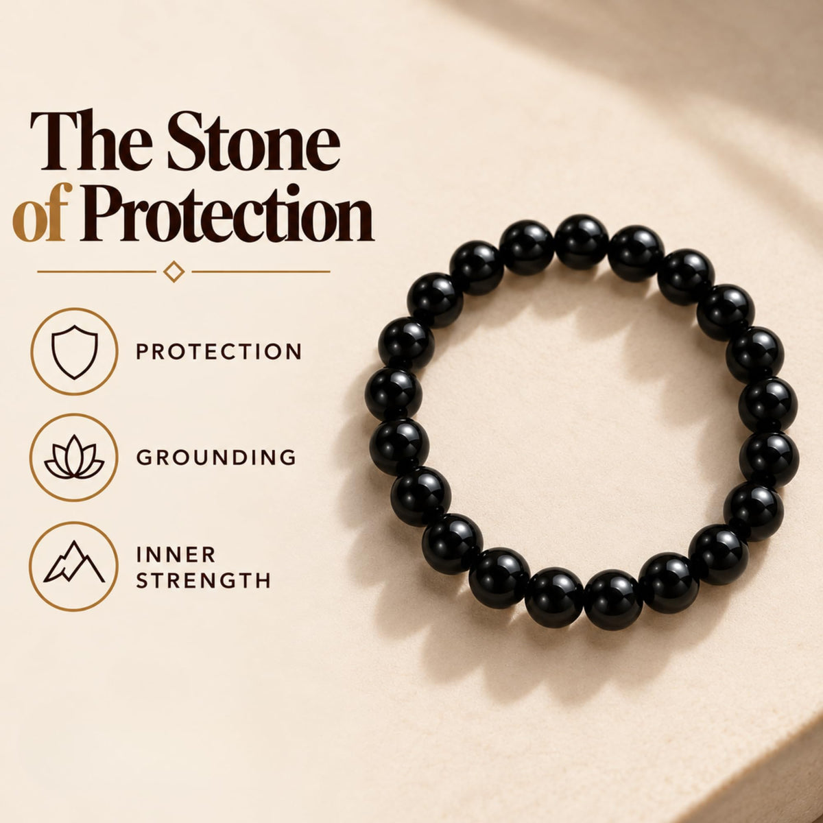 Black Obsidian Bracelet 8mm Beaded Bracelet (Black Obsidian / Large)